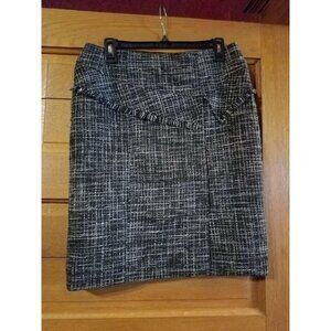 Catos Womens Stretch Skirt Size 8 Modest White Black Fringe Shimmer Lined